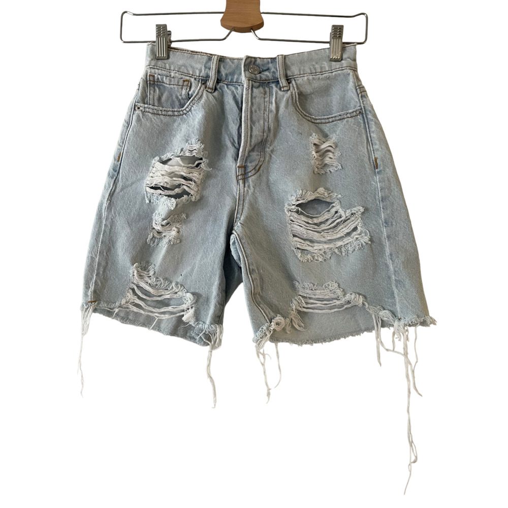 PacSun Size 23 Womens Distressed Cutoff Denim Shorts Frayed Raw Hem Light Blue